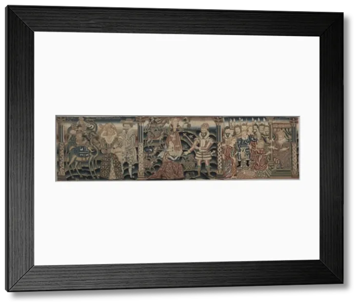Framed Print : Section of an Embroidered Frieze: Rebecca Meeting Isaac, Abigail Meeting David…, 1625-1649 Framed Print : Section of an Embroidered Frieze: Rebecca Meeting Isaac, Abigail Meeting David…, 1625-1649