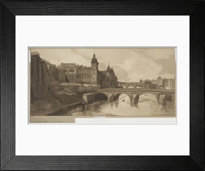 Framed Print : Selection of Twenty of the Most Picturesque Views in Paris: View of Pont au Change, 1802 Framed Print : Selection of Twenty of the Most Picturesque Views in Paris: View of Pont au Change, 1802