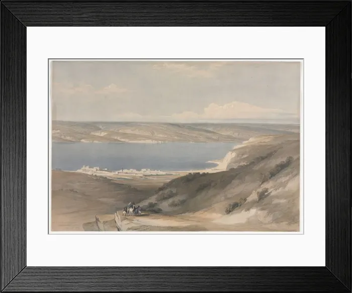 Framed Print : Sea of Galilee at Genezareth looking Towards Bashan, 1839. Creator: David Roberts (British Framed Print : Sea of Galilee at Genezareth looking Towards Bashan, 1839. Creator: David Roberts (British
