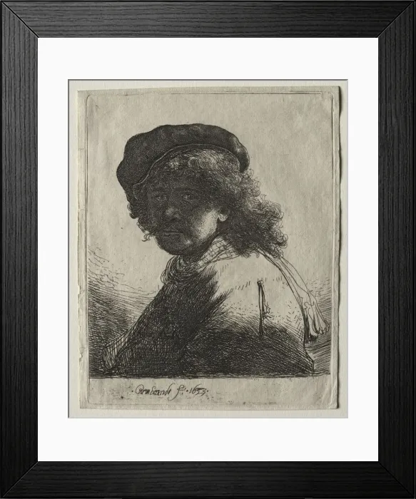 Framed Print : Self-Portrait in a Cap and Scarf with the Face Dark: Bust, 1633. Creator: Rembrandt van Rijn Framed Print : Self-Portrait in a Cap and Scarf with the Face Dark: Bust, 1633. Creator: Rembrandt van Rijn