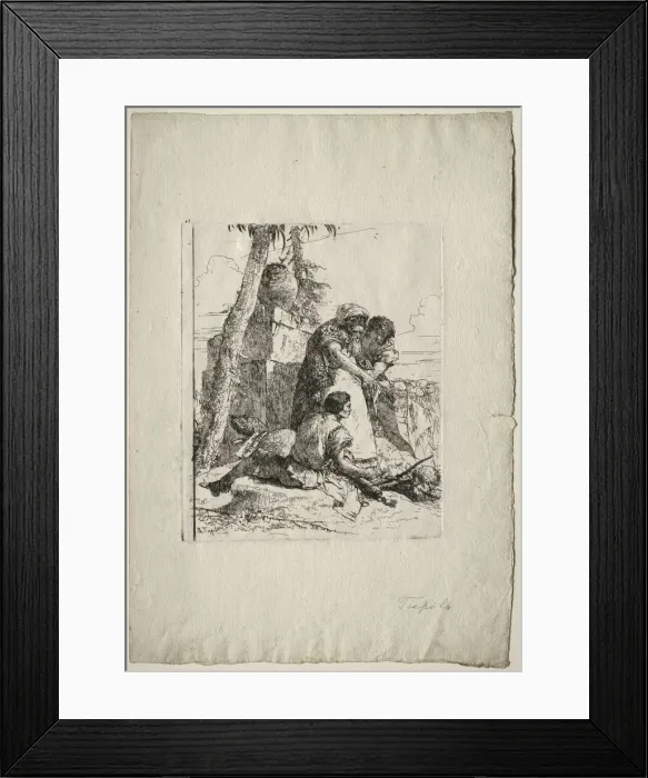 Framed Print : Scherzi di Fantasia: Magician Pointing Out a Burning Head to Two Youths, 1750s. Creator Framed Print : Scherzi di Fantasia: Magician Pointing Out a Burning Head to Two Youths, 1750s. Creator