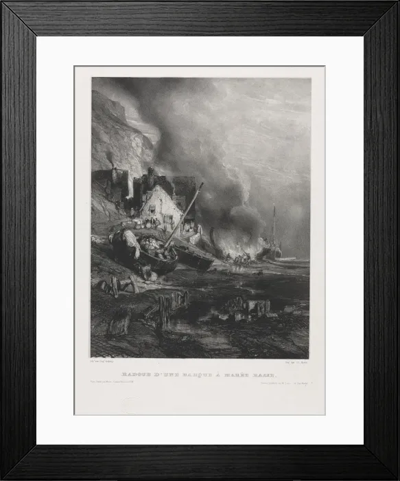 Framed Print : Six Marines: Refitting of a Boat at Low Tide, 1833. Creator: Eugene Isabey (French Framed Print : Six Marines: Refitting of a Boat at Low Tide, 1833. Creator: Eugene Isabey (French