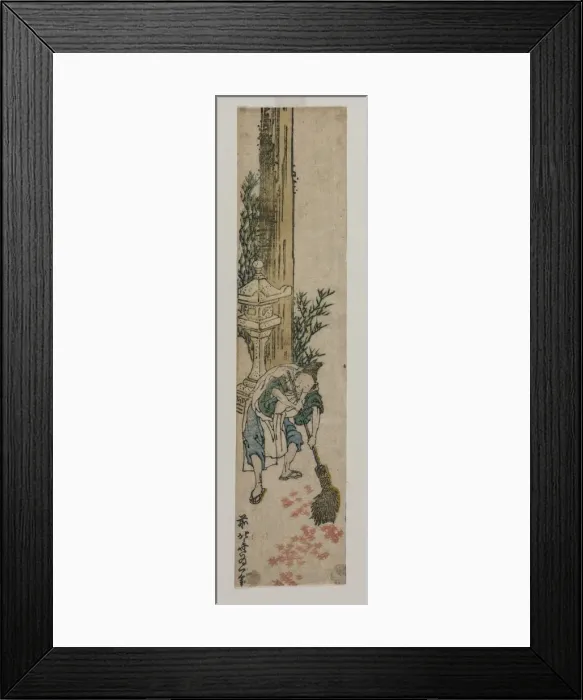 Framed Print : Shrine Attendant Raking Maple Leaves, c. 1830 or early 1830s. Creator: Katsushika Hokusai Framed Print : Shrine Attendant Raking Maple Leaves, c. 1830 or early 1830s. Creator: Katsushika Hokusai