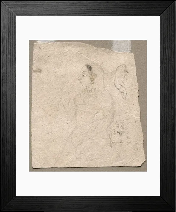 Framed Print : Sketch of a Woman with an elephant and other animals on reverse, 1700s. Creator: Unknown Framed Print : Sketch of a Woman with an elephant and other animals on reverse, 1700s. Creator: Unknown