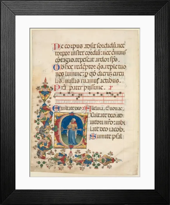 Framed Print : Single Leaf Excised from a Choir Psalter: Initial E[xultate Deo] with King David Playing…