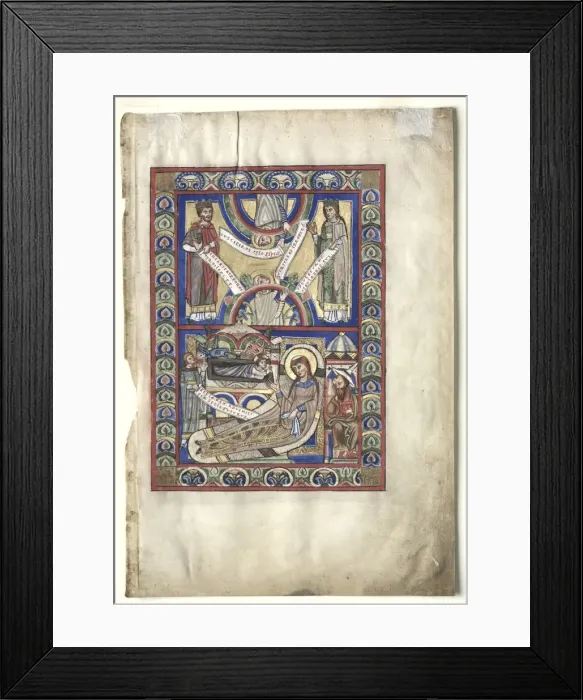 Framed Print : Single Leaf Excised from a Gospel Book: The Nativity (recto), c. 1190. Creator: Unknown Framed Print : Single Leaf Excised from a Gospel Book: The Nativity (recto), c. 1190. Creator: Unknown