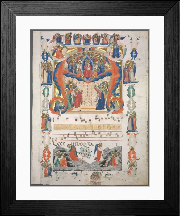 Framed Print : Single Leaf Excised from an Antiphonary: Inital A[spiciens a longe] with Christ in Majesty