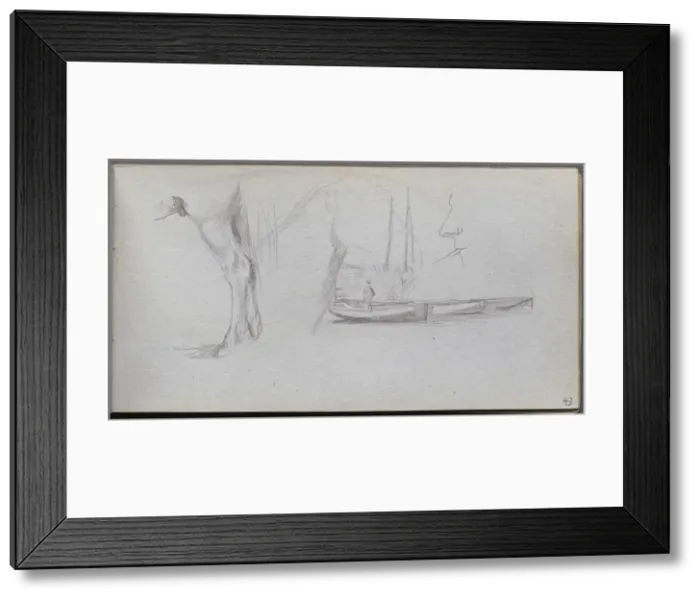 Framed Print : Sketchbook, page 43: Studies: Horses leg, Figure in a Boat, and Profile. Creator Framed Print : Sketchbook, page 43: Studies: Horses leg, Figure in a Boat, and Profile. Creator