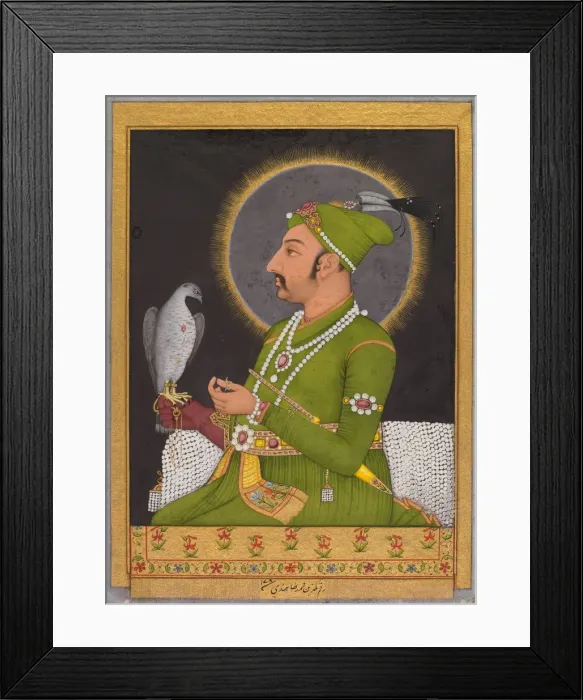 Framed Print : Posthumous portrait of the Mughal emperor Muhammad Shah (reigned 1719-1748)... (recto), 1764 Framed Print : Posthumous portrait of the Mughal emperor Muhammad Shah (reigned 1719-1748)... (recto), 1764