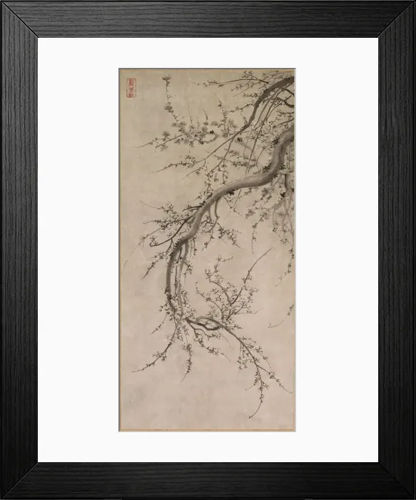 Framed Print : Prunus, 17th century. Creator: Kano Ein? (Japanese, 1631-1697), attributed to Framed Print : Prunus, 17th century. Creator: Kano Ein? (Japanese, 1631-1697), attributed to