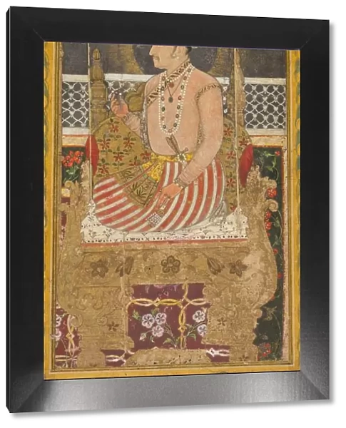 Posthumous portrait of Emperor Jahangir under a canopy, c. 1650. Creator: Unknown