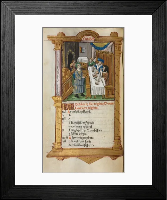 Framed Print : Printed Book of Hours (Use of Rome): fol. 11v, October calendar page, 1510. Creator Framed Print : Printed Book of Hours (Use of Rome): fol. 11v, October calendar page, 1510. Creator