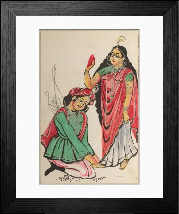 Framed Print : Pravira Kneeling at the Feet of Jana, 1800s. Creator: Unknown Framed Print : Pravira Kneeling at the Feet of Jana, 1800s. Creator: Unknown