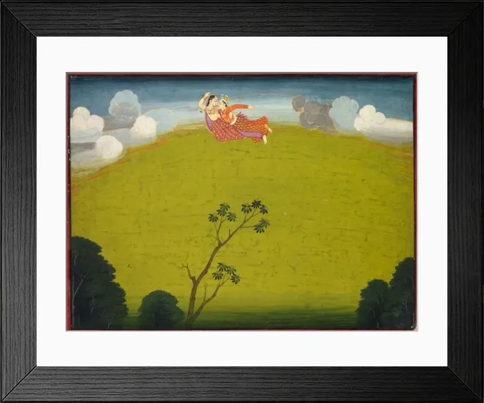 Framed Print : Pradyumna and Mayavati Fly to Dvaraka, from the Large Basohli Bhagavata Purana, c Framed Print : Pradyumna and Mayavati Fly to Dvaraka, from the Large Basohli Bhagavata Purana, c
