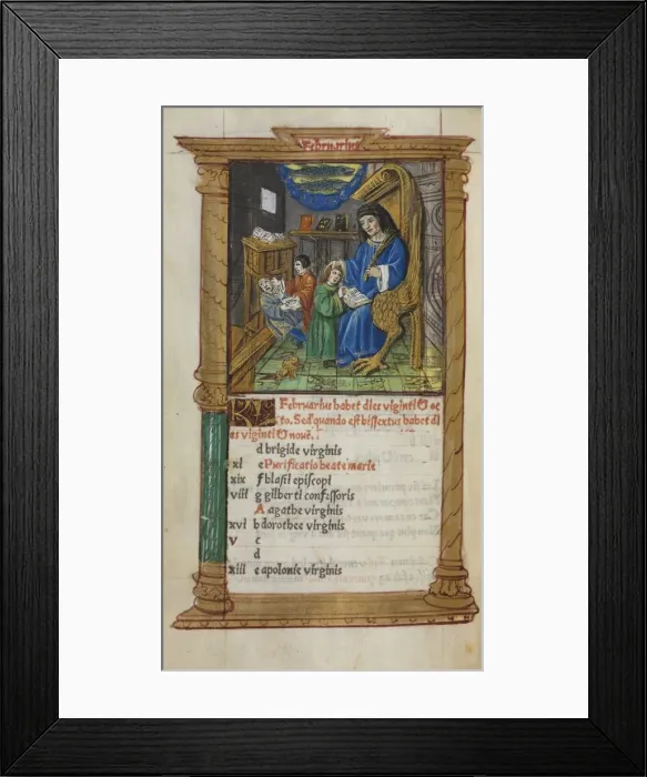 Framed Print : Printed Book of Hours (Use of Rome): fol. 3v, February calendar illustration, 1510 Framed Print : Printed Book of Hours (Use of Rome): fol. 3v, February calendar illustration, 1510