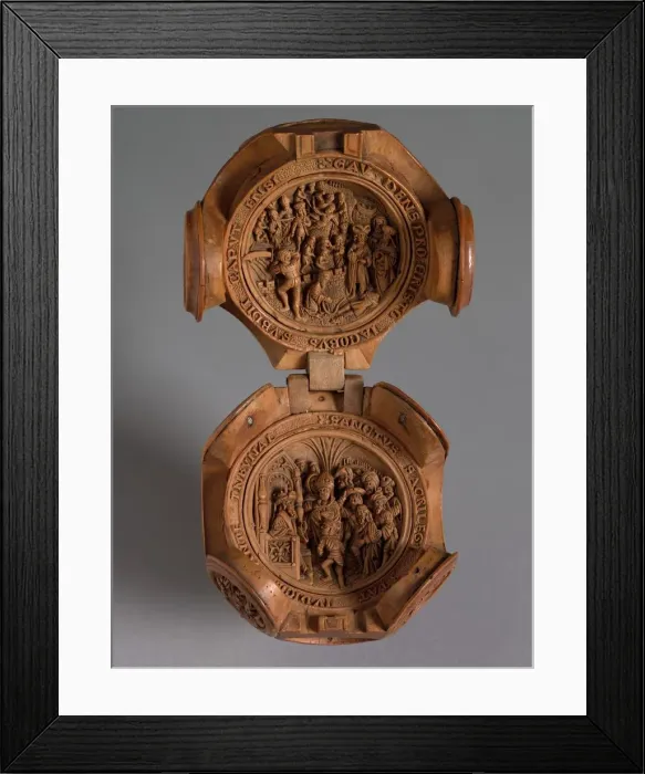 Framed Print : Prayer Nut with Scenes from the Life of St. James the Greater, c. 1500-1530. Creator Framed Print : Prayer Nut with Scenes from the Life of St. James the Greater, c. 1500-1530. Creator