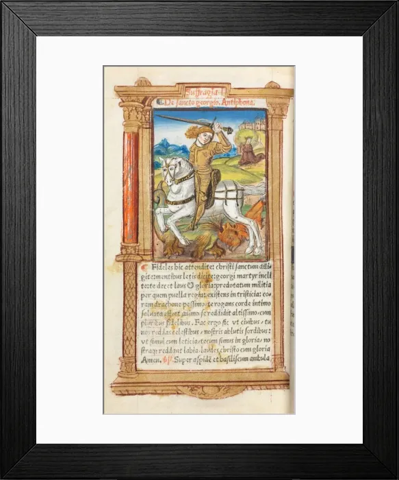 Framed Print : Printed Book of Hours (Use of Rome): fol. 103v, St. George Slaying the Dragon, 1510 Framed Print : Printed Book of Hours (Use of Rome): fol. 103v, St. George Slaying the Dragon, 1510