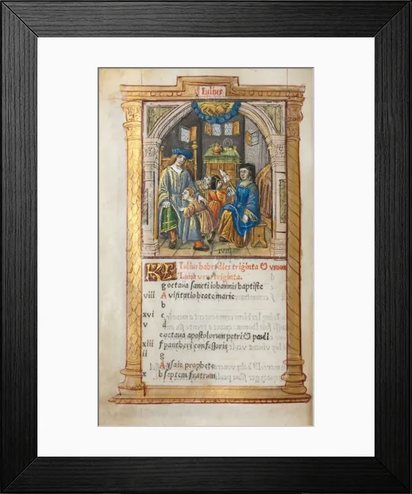 Framed Print : Printed Book of Hours (Use of Rome): fol. 8v, July calendar illustration, 1510. Creator Framed Print : Printed Book of Hours (Use of Rome): fol. 8v, July calendar illustration, 1510. Creator