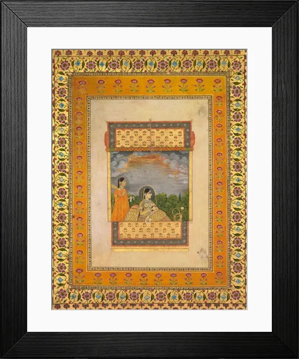 Framed Print : Princess and attendant in trompe l oeil window, c. 1765. Creator: Aqil Khan (Indian Framed Print : Princess and attendant in trompe l oeil window, c. 1765. Creator: Aqil Khan (Indian