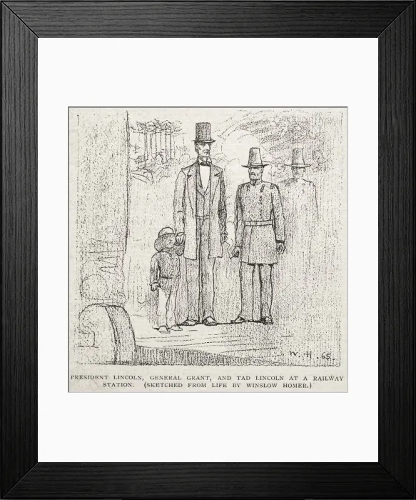 Framed Print : President Lincoln, General Grant, and Tad Lincoln at a Railway Station, 1887. Creator Framed Print : President Lincoln, General Grant, and Tad Lincoln at a Railway Station, 1887. Creator