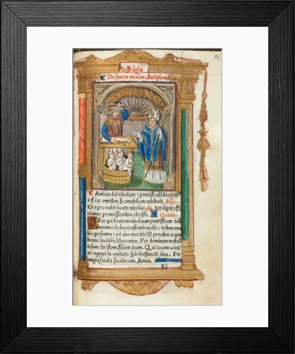Framed Print : Printed Book of Hours (Use of Rome): fol. 105r, St. Nicholas, 1510. Creator: Guillaume Le Rouge