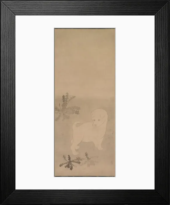Framed Print : Puppy with Dandelions, 1600-1640. Creator: Tawaraya S?tatsu (Japanese, died c. 1640) Framed Print : Puppy with Dandelions, 1600-1640. Creator: Tawaraya S?tatsu (Japanese, died c. 1640)