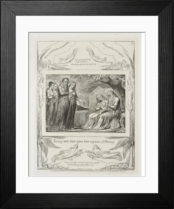 Framed Print : The Book of Job: Pl. 19, Every one also gave him a piece of money, 1825. Creator: William Blake Framed Print : The Book of Job: Pl. 19, Every one also gave him a piece of money, 1825. Creator: William Blake