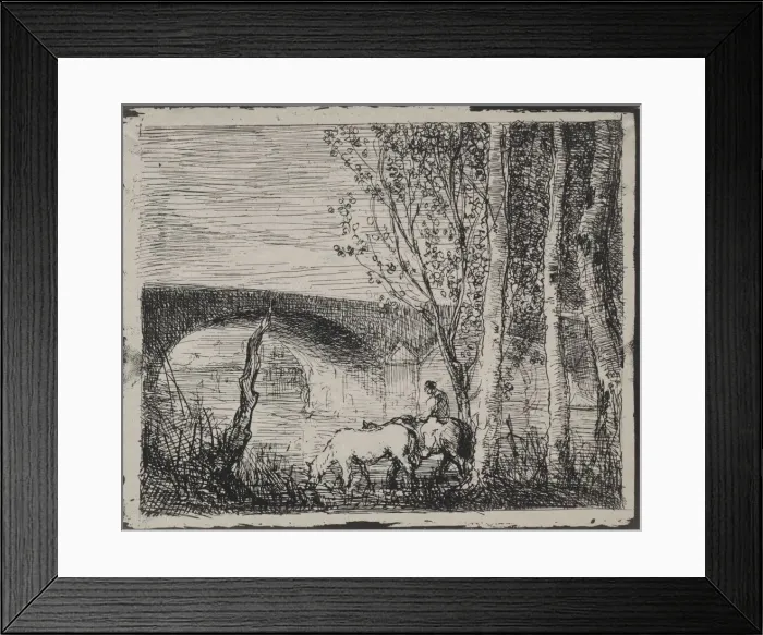 Framed Print : The Bridge, original impression 1862, printed in 1921. Creator: Charles Francois Daubigny Framed Print : The Bridge, original impression 1862, printed in 1921. Creator: Charles Francois Daubigny