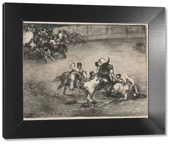 The Bulls of Bordeaux: Picador Caught by a Bull, 1825. Creator: Francisco de Goya (Spanish