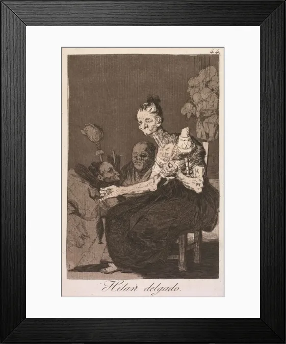 Framed Print : The Caprices: They Spin Finely (Los Caprichos: Hilan Delgado), 1799. Creator: Francisco de Goya Framed Print : The Caprices: They Spin Finely (Los Caprichos: Hilan Delgado), 1799. Creator: Francisco de Goya