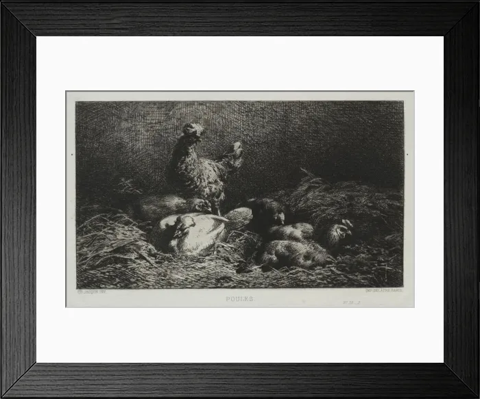 Framed Print : The Chickens. Creator: Charles-Emile Jacque (French, 1813-1894) Framed Print : The Chickens. Creator: Charles-Emile Jacque (French, 1813-1894)