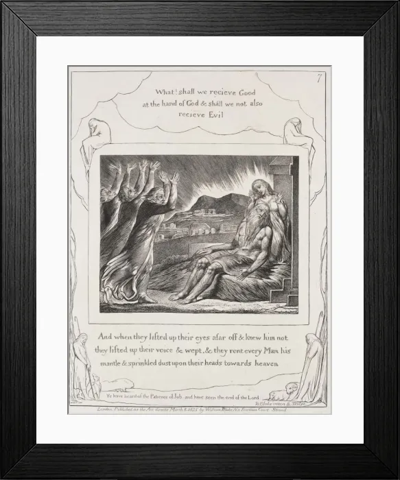 Framed Print : The Book of Job: Pl. 7, And when they had lifted up their eyes, 1825. Creator: William Blake Framed Print : The Book of Job: Pl. 7, And when they had lifted up their eyes, 1825. Creator: William Blake