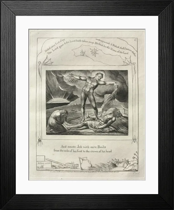 Framed Print : The Book of Job: Pl. 6, And smote Job with sore Boils / from the sole of his foot Framed Print : The Book of Job: Pl. 6, And smote Job with sore Boils / from the sole of his foot