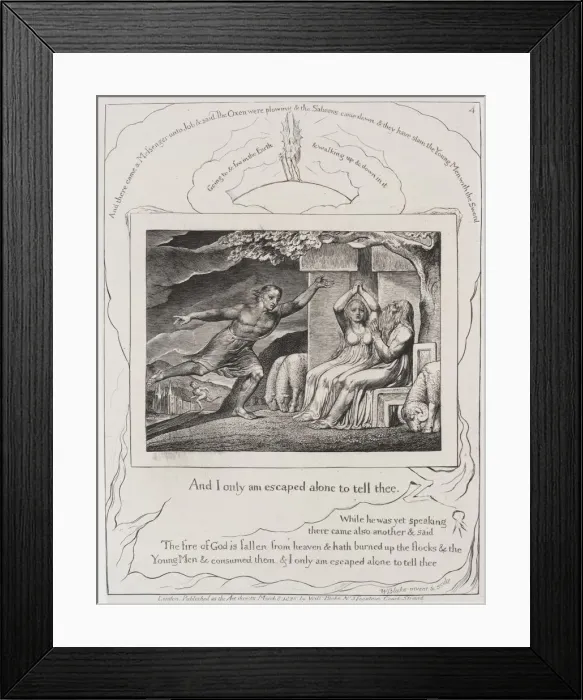 Framed Print : The Book of Job: Pl. 4, and I only am escaped alone to tell thee, 1825. Creator: William Blake Framed Print : The Book of Job: Pl. 4, and I only am escaped alone to tell thee, 1825. Creator: William Blake