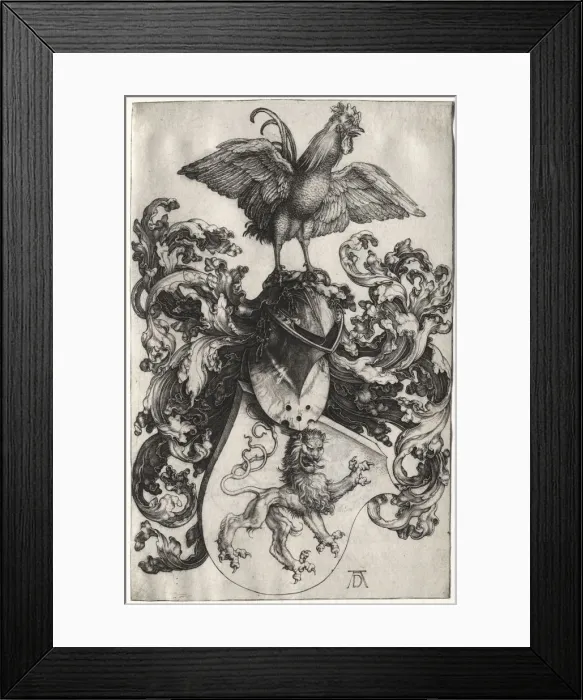 Framed Print : The Coat of Arms with a Lion and Cock, probably 1503. Creator: Albrecht Dürer (German Framed Print : The Coat of Arms with a Lion and Cock, probably 1503. Creator: Albrecht Dürer (German