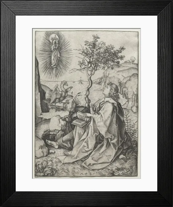Framed Print : St. John the Evangelist on the Isle of Patmos. Creator: Martin Schongauer (German, c Framed Print : St. John the Evangelist on the Isle of Patmos. Creator: Martin Schongauer (German, c