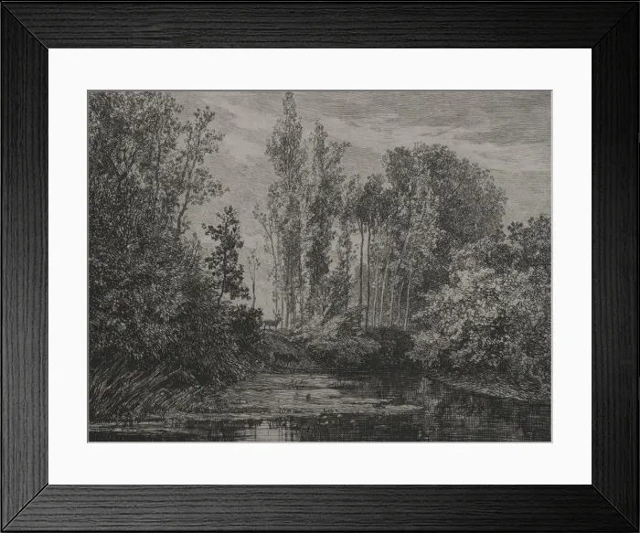 Framed Print : Stags at the waters edge, 1850. Creator: Charles Francois Daubigny (French, 1817-1878) Framed Print : Stags at the waters edge, 1850. Creator: Charles Francois Daubigny (French, 1817-1878)