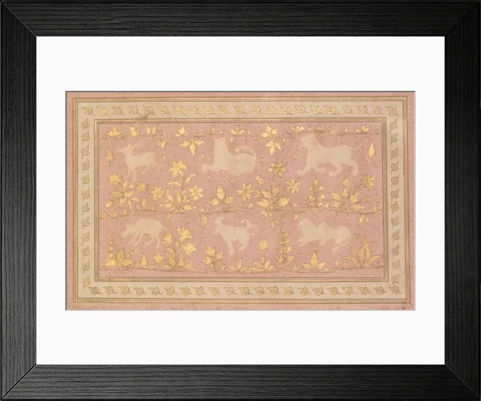 Framed Print : Stenciled Scenes of Lion and Gazelle, c. 1710. Creator: Unknown Framed Print : Stenciled Scenes of Lion and Gazelle, c. 1710. Creator: Unknown