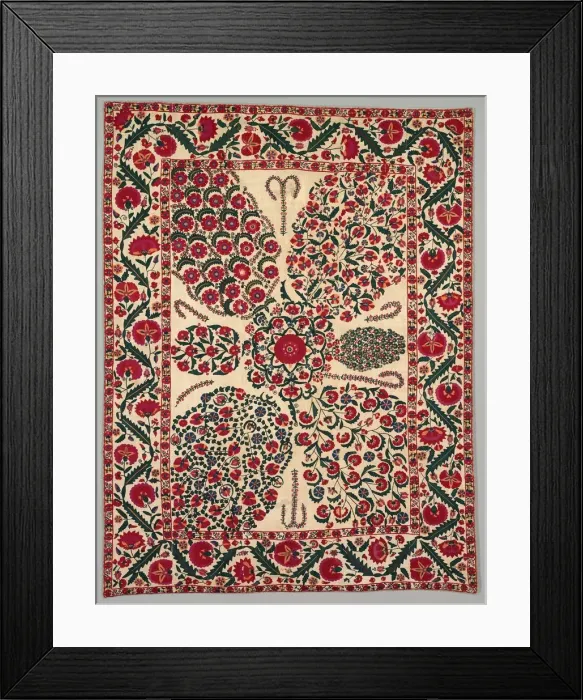 Framed Print : Suzani with floral sprays, 1800-1850. Creator: Unknown Framed Print : Suzani with floral sprays, 1800-1850. Creator: Unknown