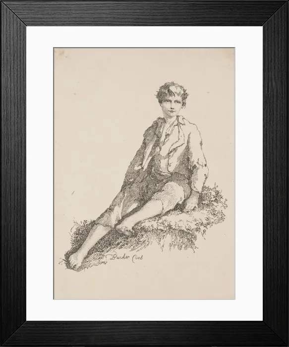 Framed Print : Specimens of Polyautography: Boy Seated on a Grassy Bank, 1803. Creator: Thomas Barker (British Framed Print : Specimens of Polyautography: Boy Seated on a Grassy Bank, 1803. Creator: Thomas Barker (British