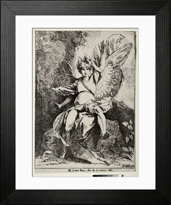 Framed Print : Specimens of Polyautography: The Angel at the Tomb of Christ, 1801. Creator: Benjamin West Framed Print : Specimens of Polyautography: The Angel at the Tomb of Christ, 1801. Creator: Benjamin West