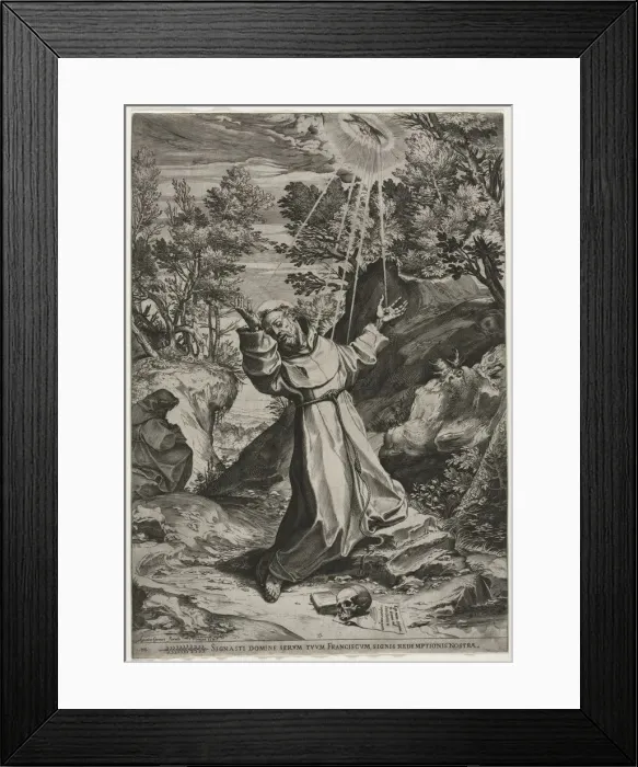 Framed Print : St. Francis Receiving the Stigmata, 1586. Creator: Agostino Carracci (Italian, 1557-1602)