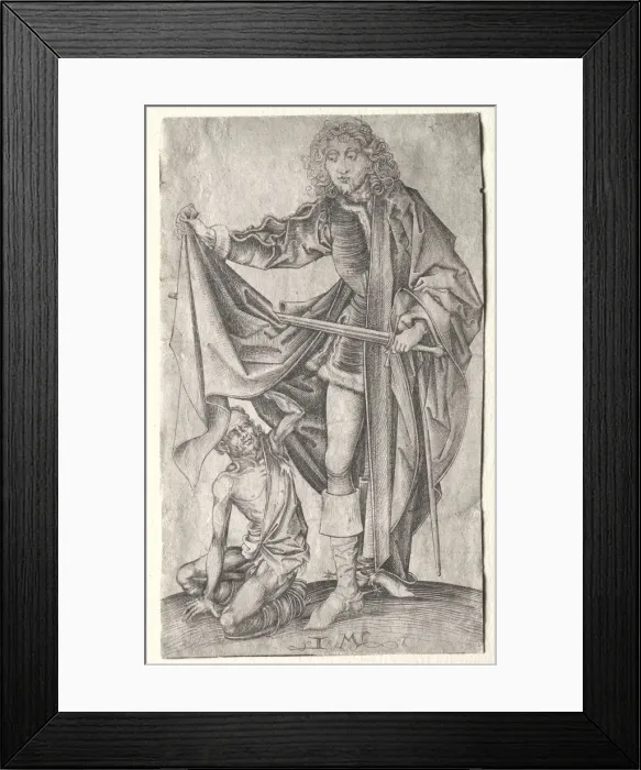 Framed Print : St. Martin Dividing His Cloak for a Beggar. Creator: Israhel van Meckenem (German, c Framed Print : St. Martin Dividing His Cloak for a Beggar. Creator: Israhel van Meckenem (German, c