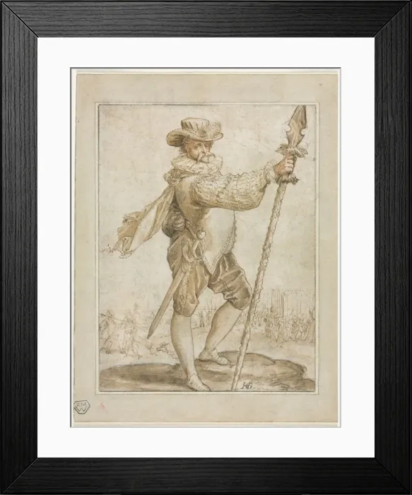 Framed Print : Standing Officer Holding a Boars Spear, 1586. Creator: Hendrick Goltzius (Dutch, 1558-1617) Framed Print : Standing Officer Holding a Boars Spear, 1586. Creator: Hendrick Goltzius (Dutch, 1558-1617)
