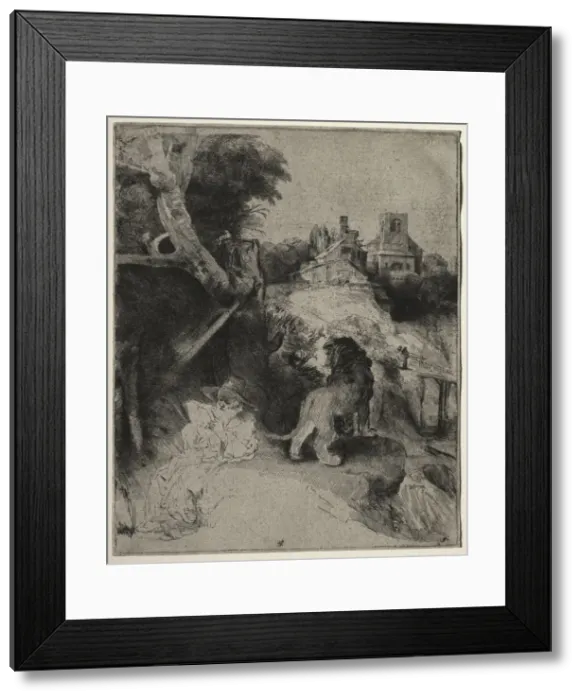 Framed Print : St. Jerome Reading in an Italian Landscape, c. 1653. Creator: Rembrandt van Rijn (Dutch Framed Print : St. Jerome Reading in an Italian Landscape, c. 1653. Creator: Rembrandt van Rijn (Dutch