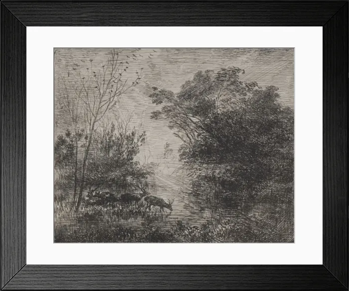 Framed Print : Stags, 1862. Creator: Charles Francois Daubigny (French, 1817-1878) Framed Print : Stags, 1862. Creator: Charles Francois Daubigny (French, 1817-1878)