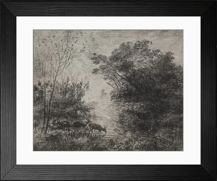 Framed Print : Stags, original impression 1862, printed in 1921. Creator: Charles Francois Daubigny (French Framed Print : Stags, original impression 1862, printed in 1921. Creator: Charles Francois Daubigny (French