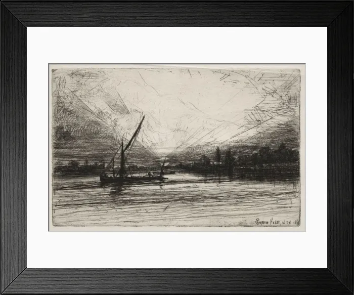 Framed Print : Sunset on the Thames, 1862. Creator: Francis Seymour Haden (British, 1818-1910)