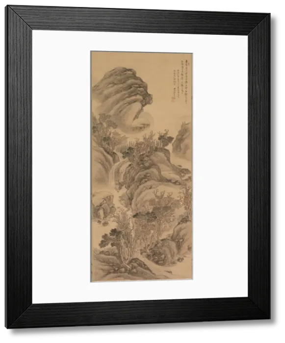 Framed Print : Sunset over Autumn Mountains, 1869. Creator: Hoashi En Kyou (Japanese, 1810-1884)