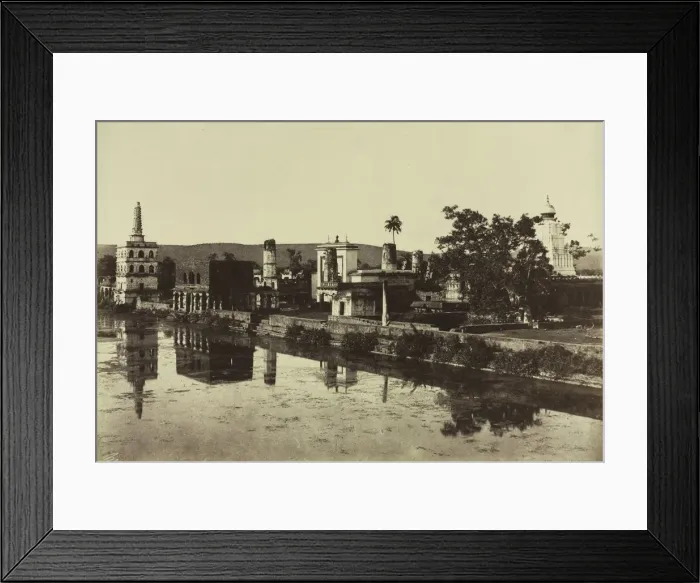 Framed Print : Tank and Temples at Bunshunkuree, c. 1857. Creator: Col. Thomas Biggs (British, 1822-1905); J Framed Print : Tank and Temples at Bunshunkuree, c. 1857. Creator: Col. Thomas Biggs (British, 1822-1905); J